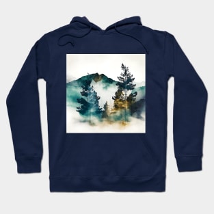 Misty Green Mountains and Trees Watercolor Hoodie